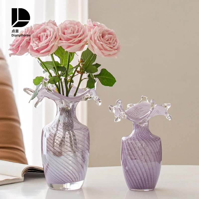 琉璃花瓶摆件客厅插花玻璃水养高级感水培鲜花餐桌紫色创意小众大