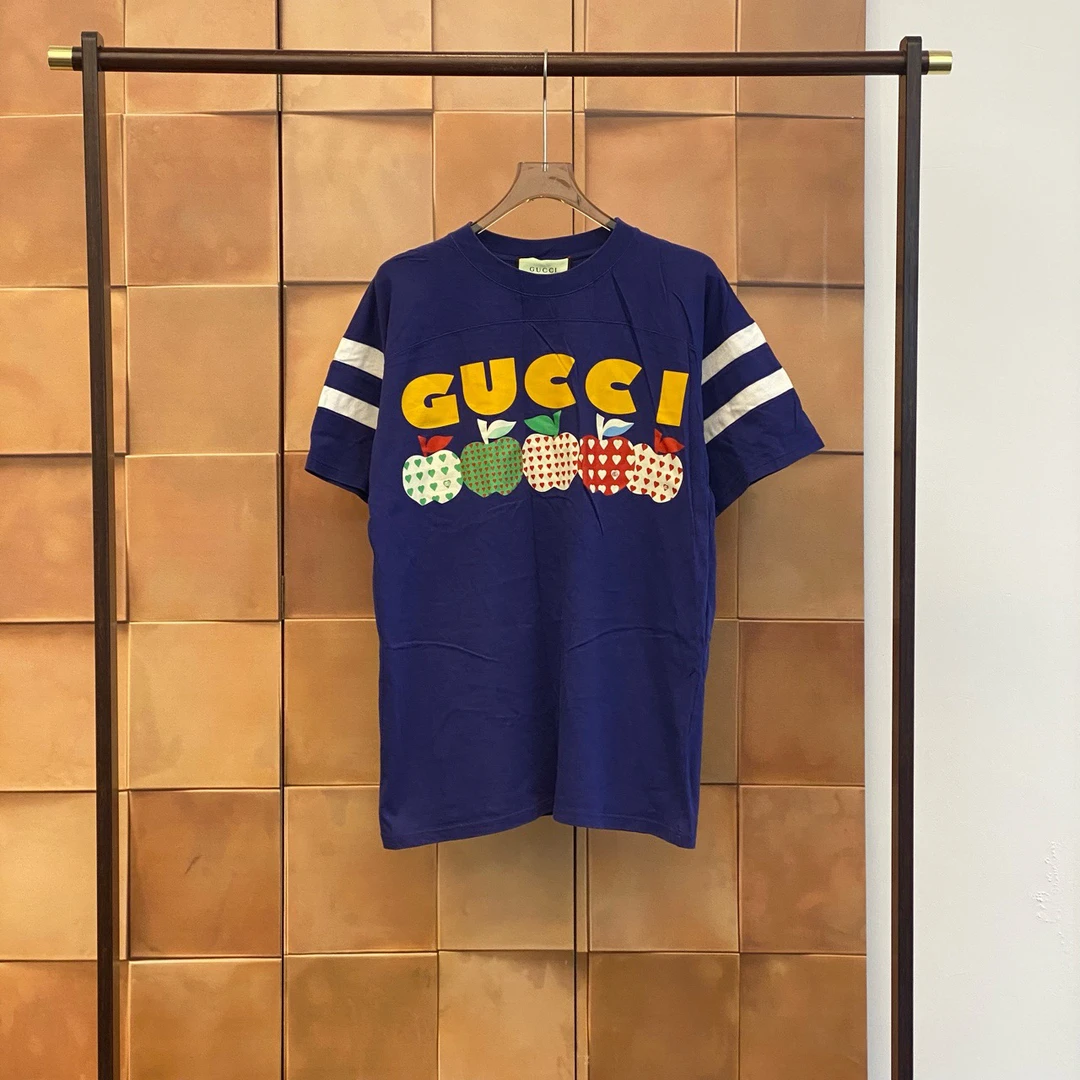 Gucci蓝色字母logo苹果印花短袖/s码/98新/29330