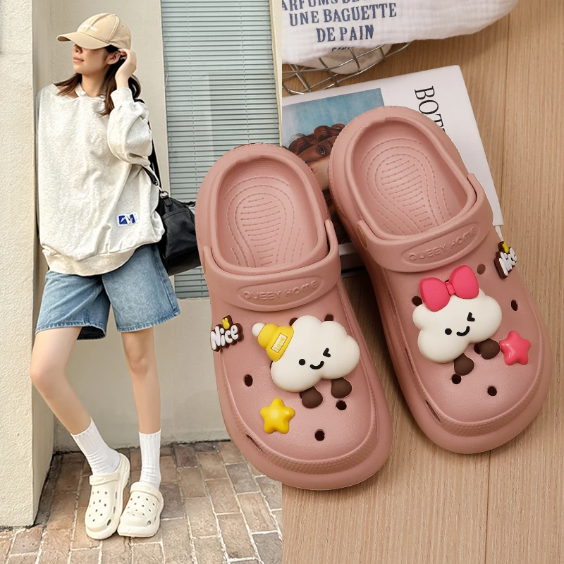 QUEEY HOME®2025夏季新款外穿居家女款洞洞鞋EVA舒适防滑厚底凉拖