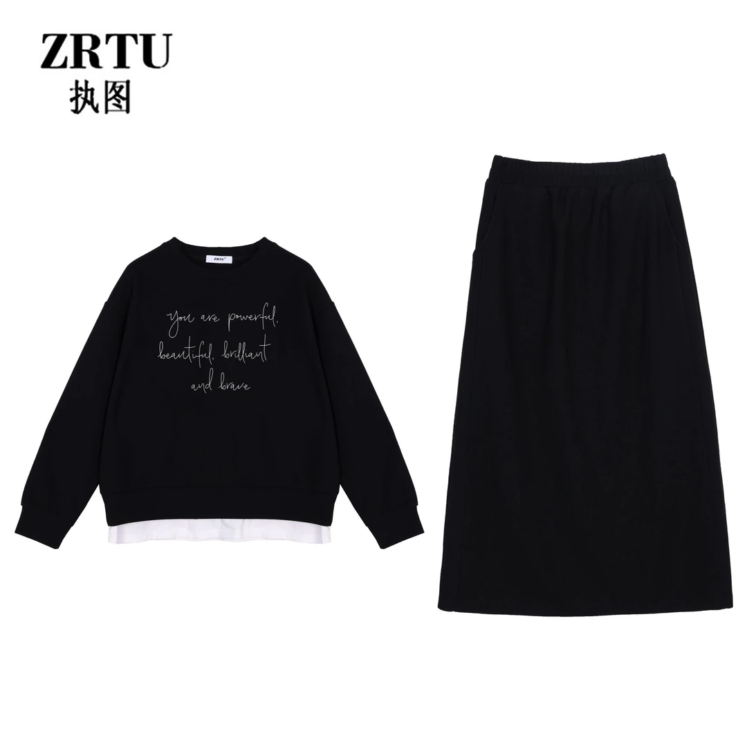 ZRTU执图新款长袖时尚减龄休闲百搭气质圆领潮流套装