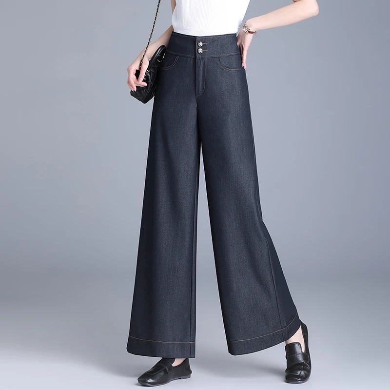 薄款牛仔裤女春2025新款高腰高腰垂感气质胖mm遮肉显瘦宽松阔腿裤