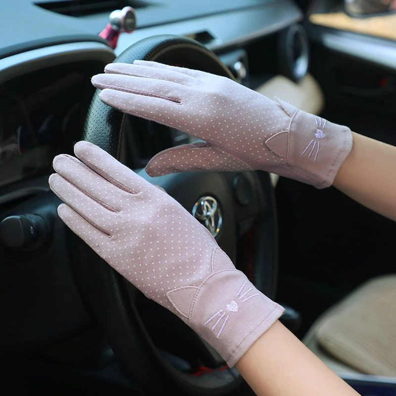 开车防晒手套女士夏季棉线防滑可触屏薄款骑行车弹力遮阳