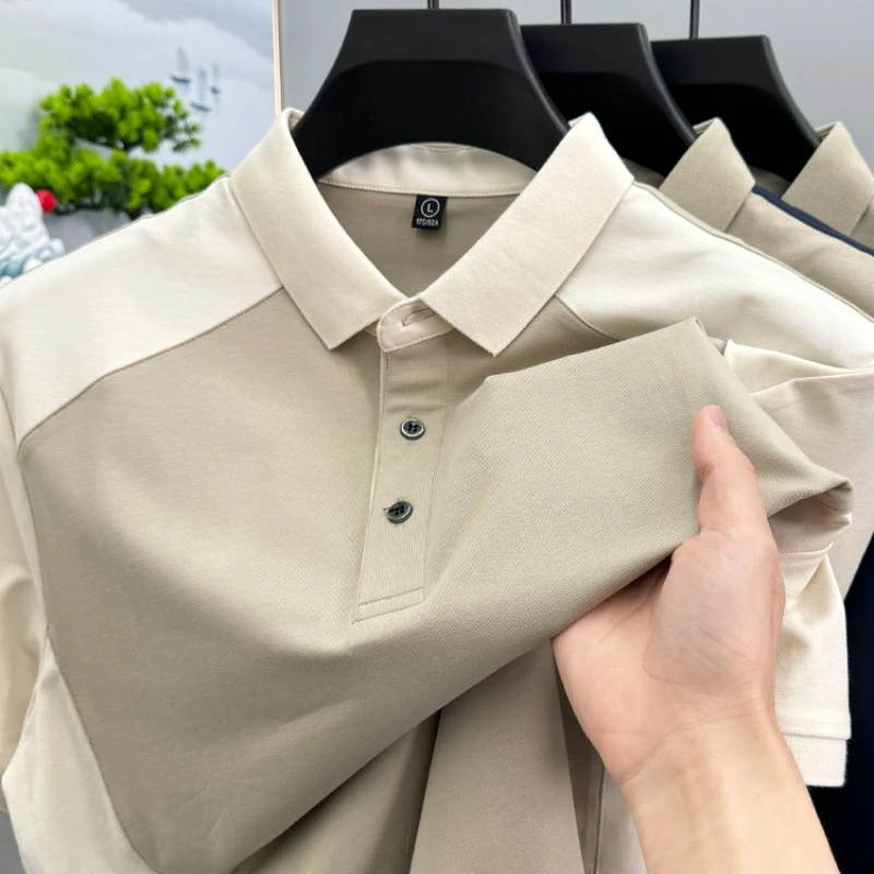 CATIA SELI夏季新款短袖T恤男士翻领休闲POLO衫拼色百搭半袖上衣