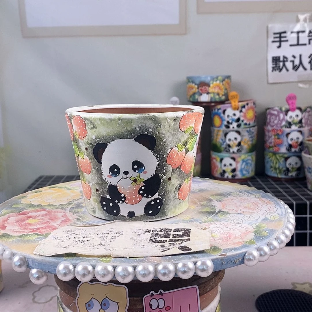 红泥花盆红陶手绘花盆