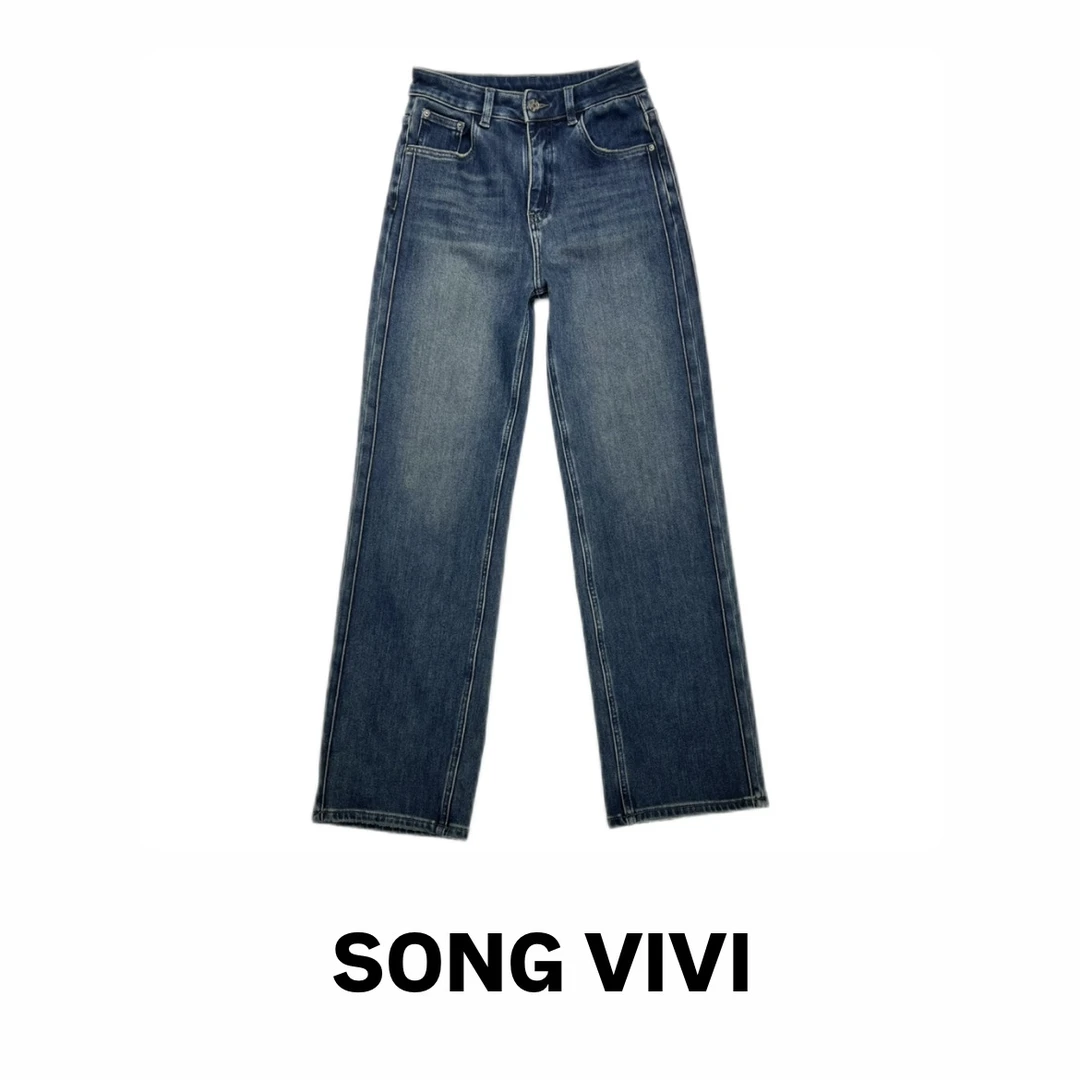 【塞纳河畔】春秋显瘦高腰休闲百搭复古阔腿宽松春秋显瘦高腰牛仔裤