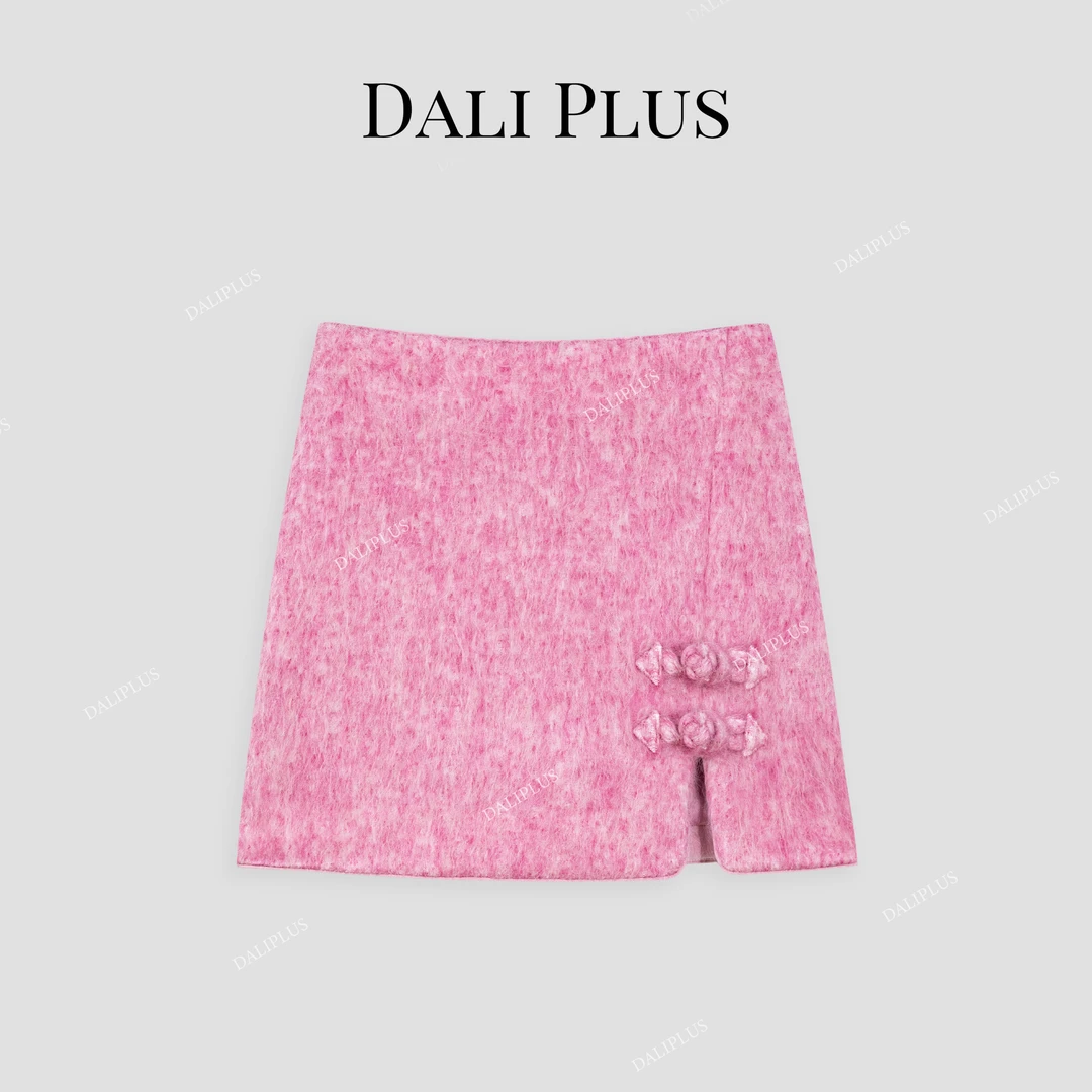 DALI PLUS套装系列 减龄洋气胭脂粉国风毛呢半裙-D4XY0352-1