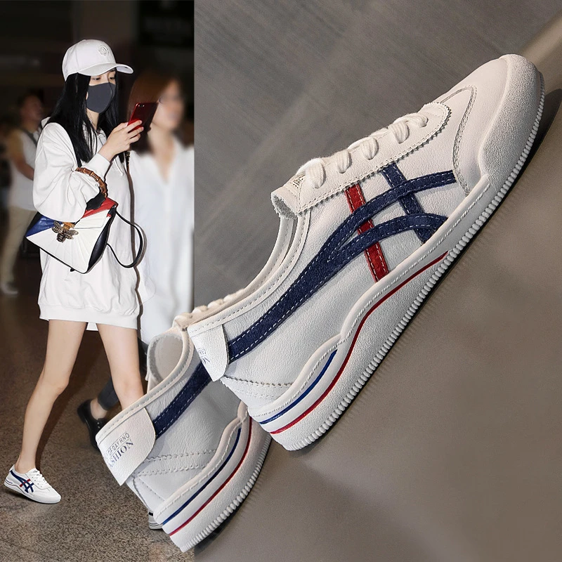 大码女鞋40-43春秋季新款平底韩版运动休闲软底真皮小白鞋女薄款