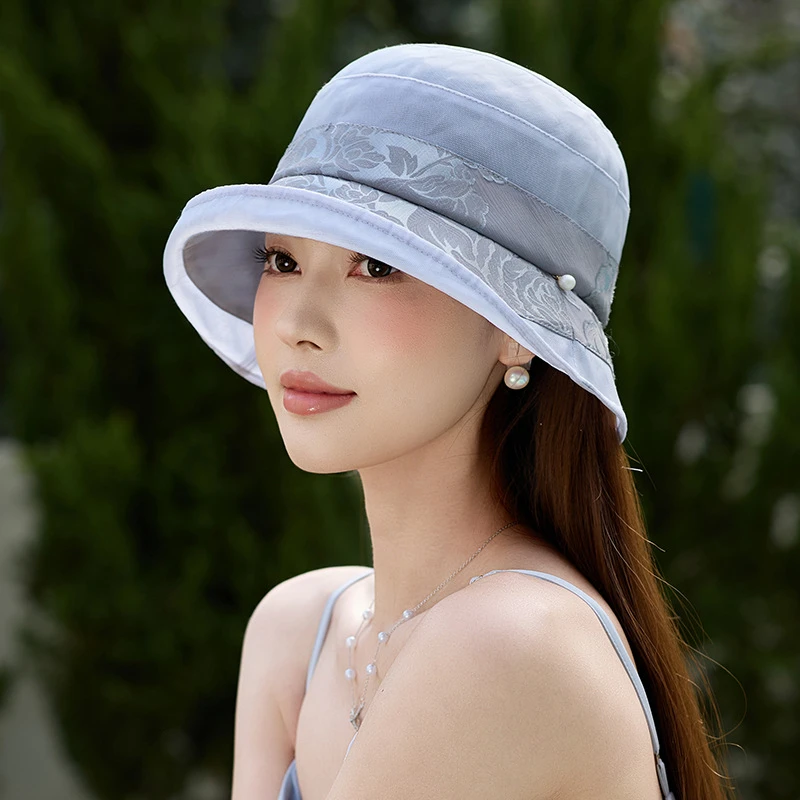 100%桑蚕丝防晒帽夏季真丝透气夏天出游百搭遮脸防紫外线大檐凉帽