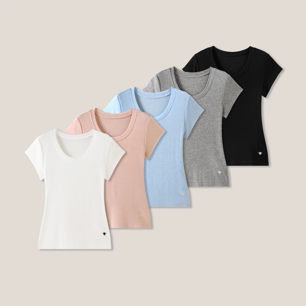 纯色短袖T恤圆领小蜜蜂刺绣休闲上衣SS26163