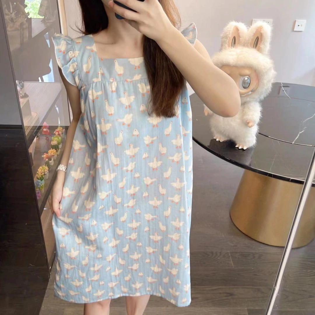 飞袖睡裙（带胸垫）【禾漾】2025ss春夏纯棉精梳棉双层纱居家透气睡裙