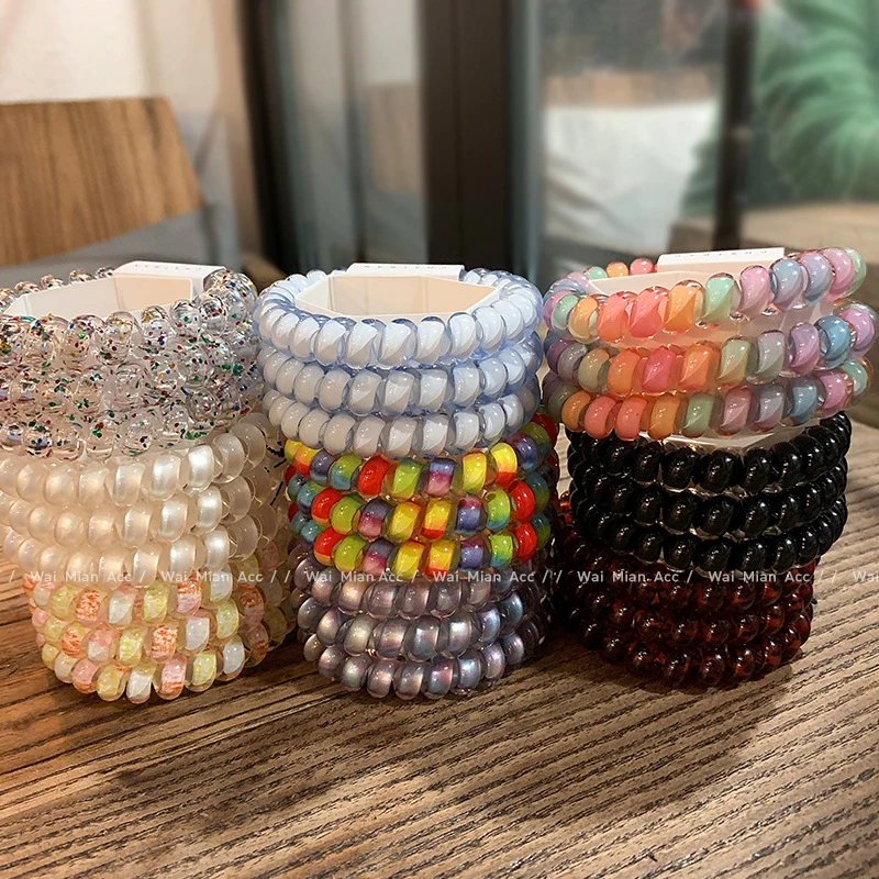 2025新款高端电话线发圈高弹力发绳女无痕扎头发皮筋马尾头绳发饰