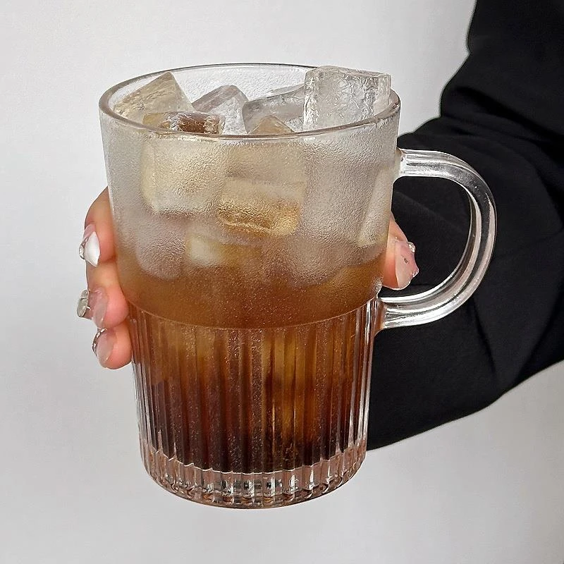 ins风带把手玻璃杯冰美式拿铁咖啡杯水果茶杯家用果汁杯冷饮杯子