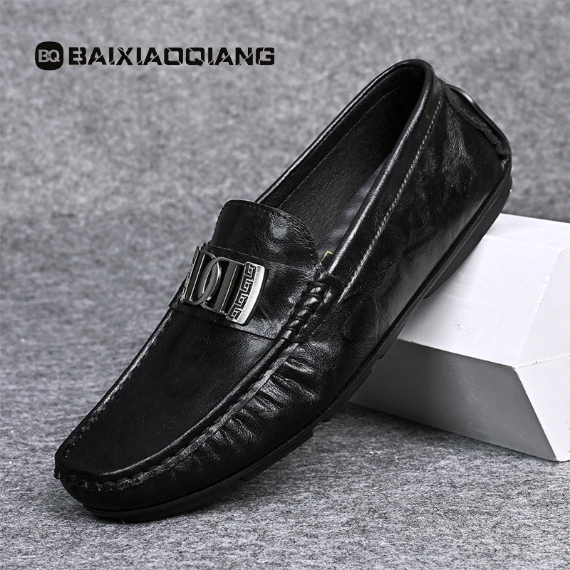 白小强秋冬新款男士真皮牛皮豆豆鞋软底软面开车鞋时尚百搭乐福鞋