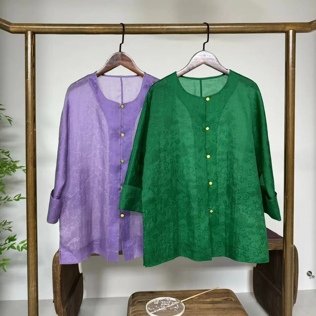 江南烟雨纱！桑蚕丝欧根缎新中式上衣！GZ4061