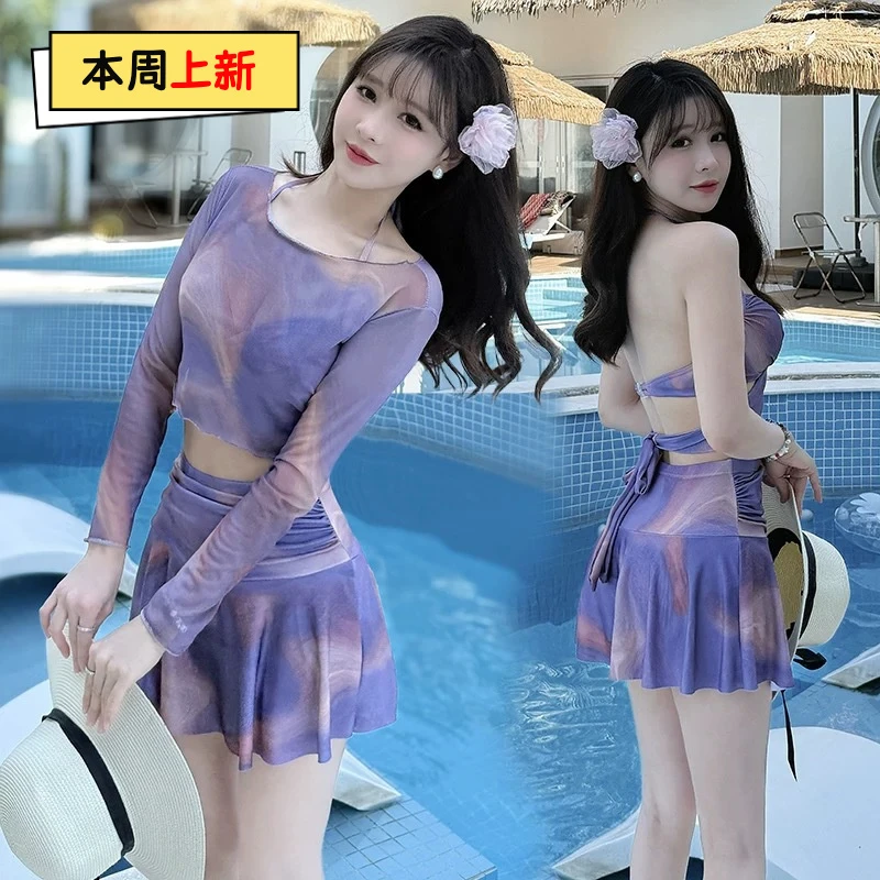 泳衣女2025新款爆款裙式分体三件套小胸聚拢度假高级|994人收藏