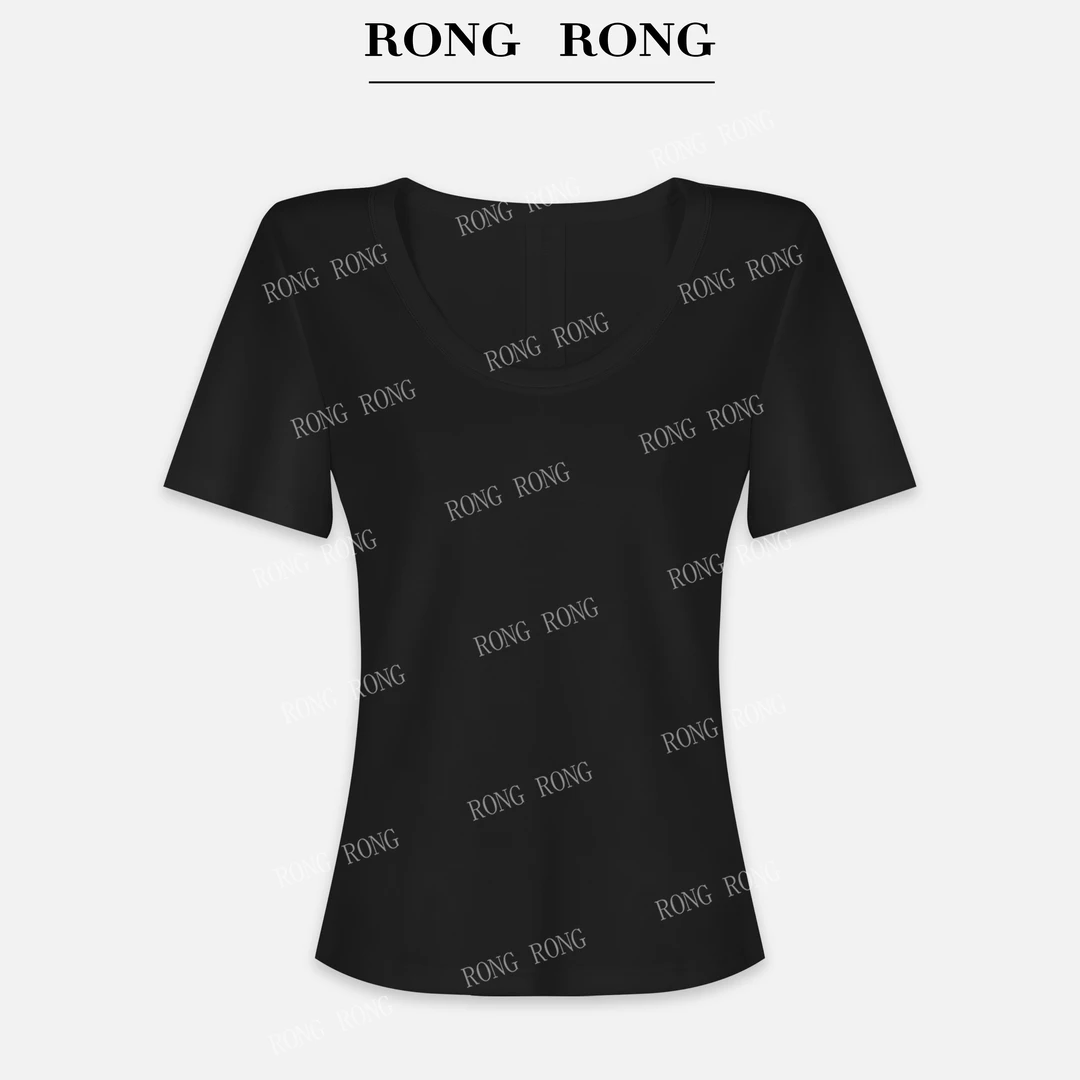 溶溶【云浮棉T】RONG U领舒适透气感修身简约百搭短袖上衣T恤RR1388