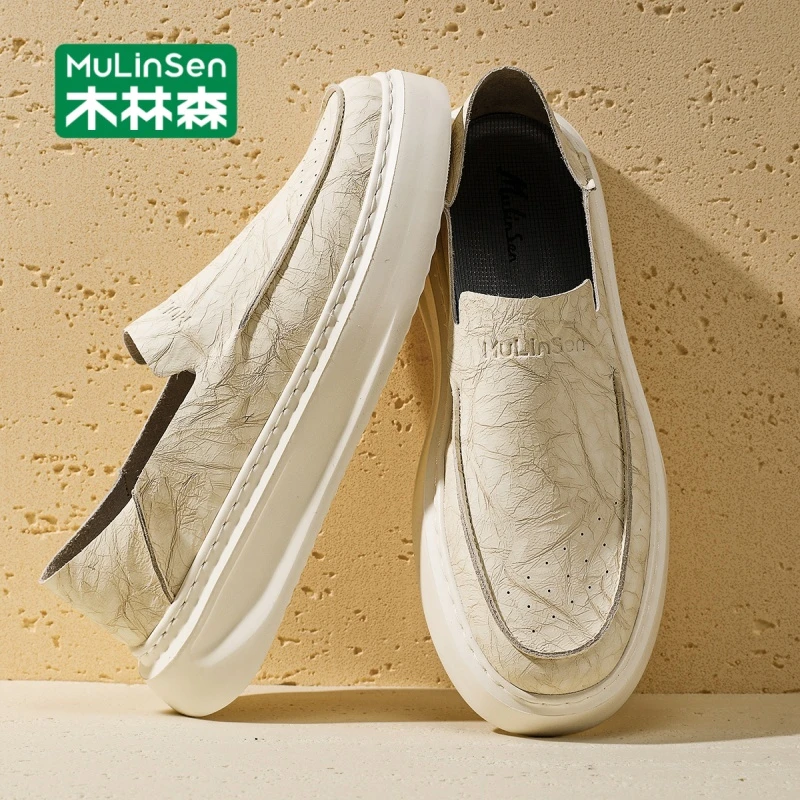木林森一脚蹬2025春季新款日常休闲时尚舒适百搭通勤上班低帮男鞋