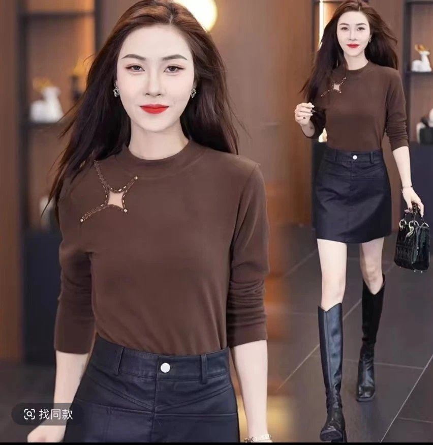 0454#凯歌服饰四角星半高领打底衫上衣女衬衫显瘦洋气百搭秋冬