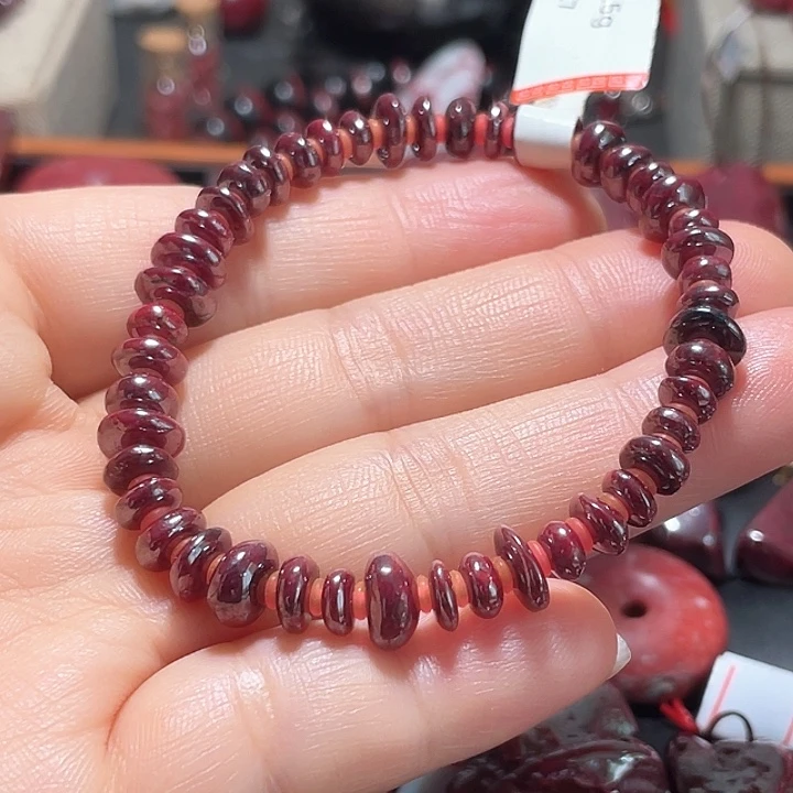天然辰砂原矿算盘珠手链2375克