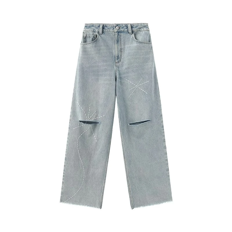 【茉舍】夹生 HALF MADE 小烟花烫印牛仔长裤132K615303-1190