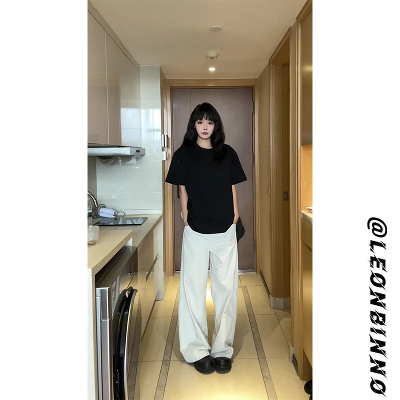 cleanfit白色弯刀解构垂感休闲裤子男秋季美式工装宽松直筒长裤子