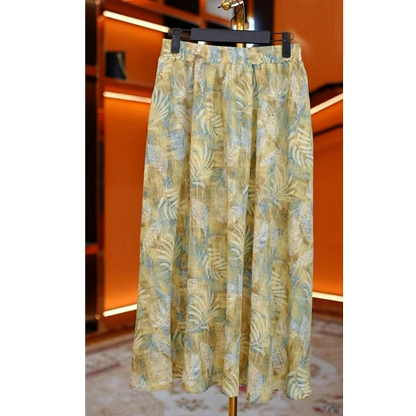 杭州原版正品夏新款高端印花优雅气质收腰显瘦大摆半身裙