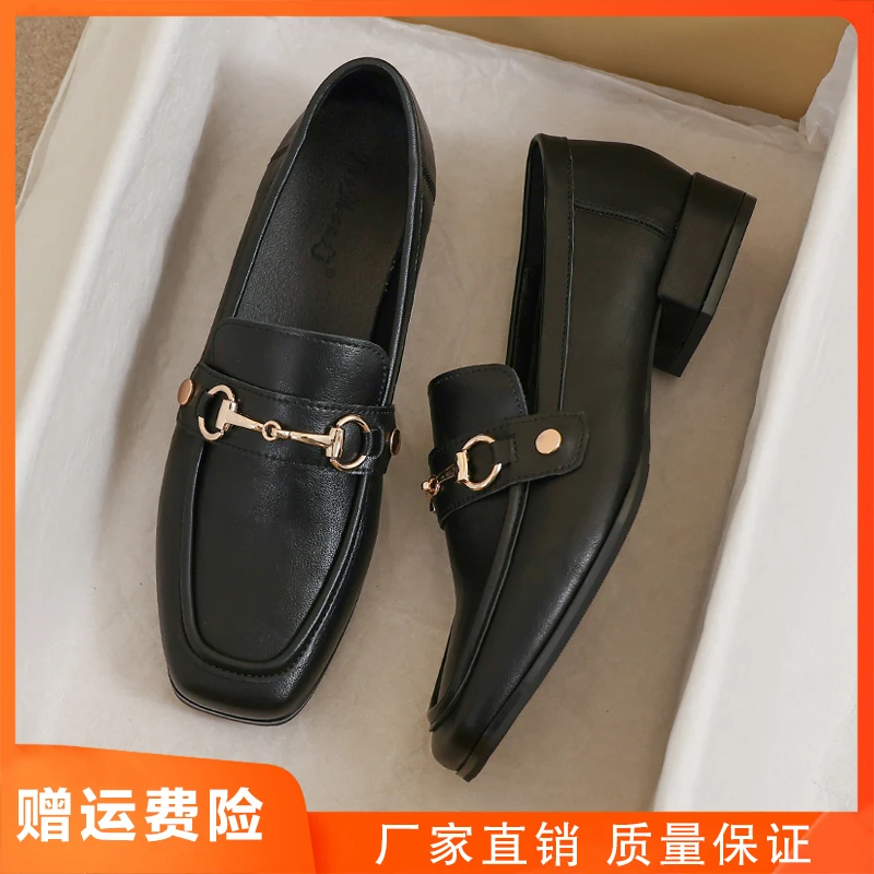 真皮小皮鞋女2025新款春秋季英伦风黑色软底大码41乐福平底42鞋子