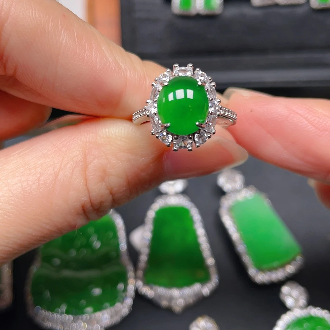 银S925镶嵌戒指翡翠戒指