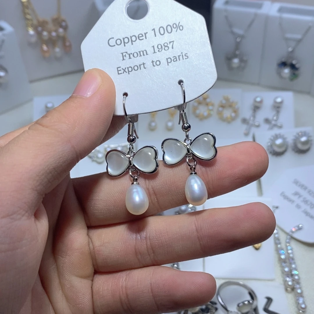 银S925镶嵌淡水珍珠耳饰