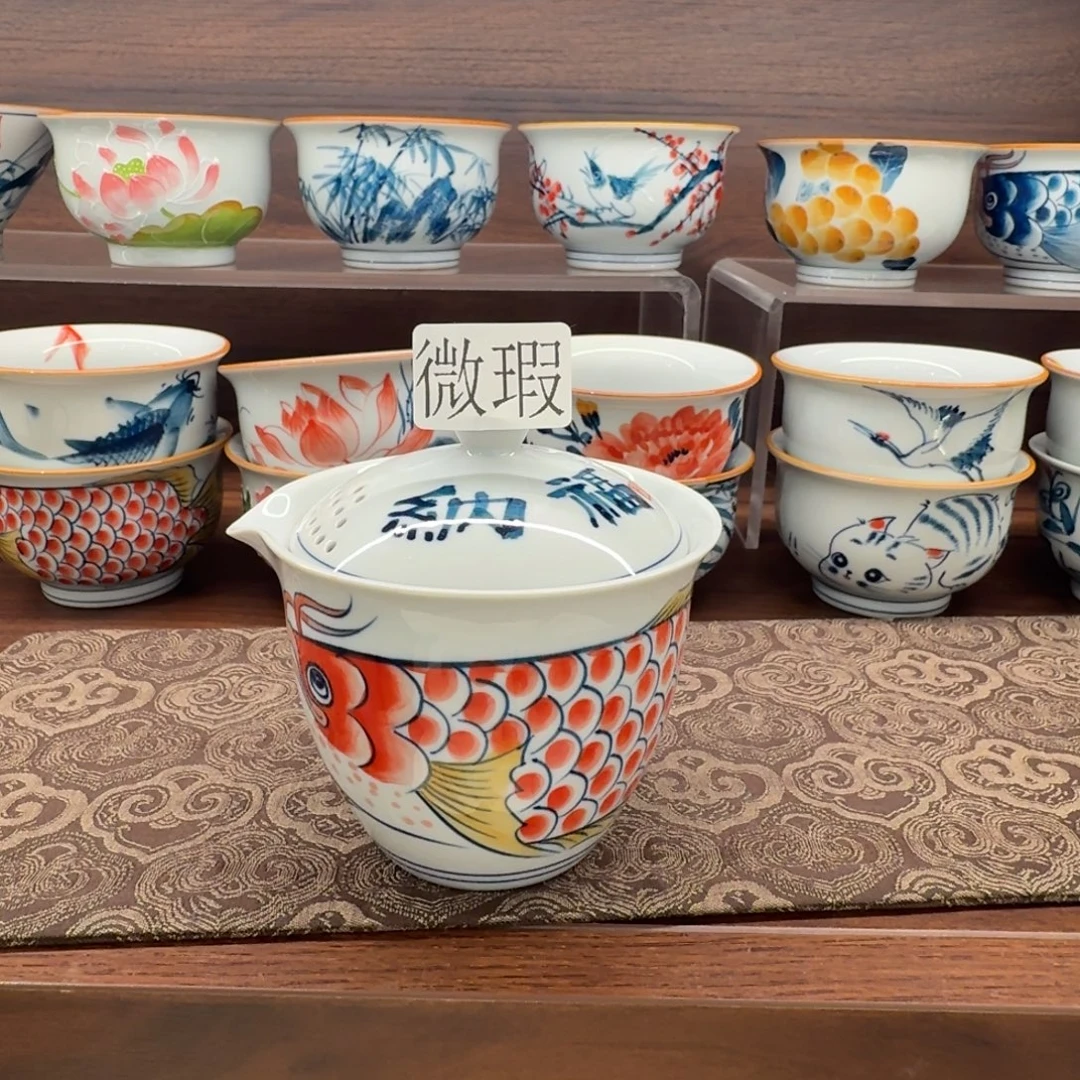 釉下手绘茶具微瑕