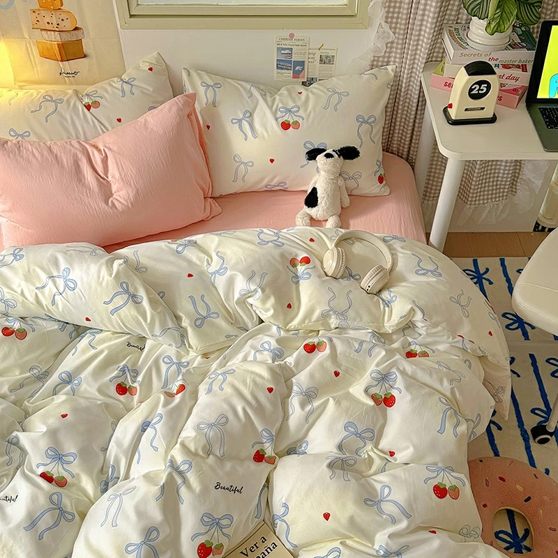 AMD 8464 ins博主风奶fufu软软糯糯软萌卡通印花四件套 草莓乐园