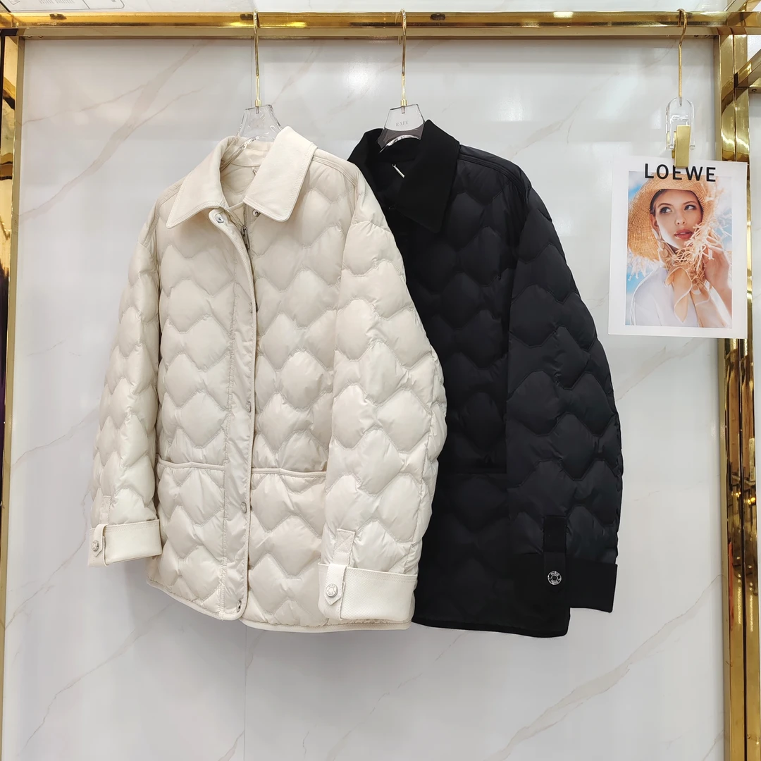 R•XFE 2025秋冬新款时尚百搭方领拉链轻薄90%鹅绒服女中长款外套