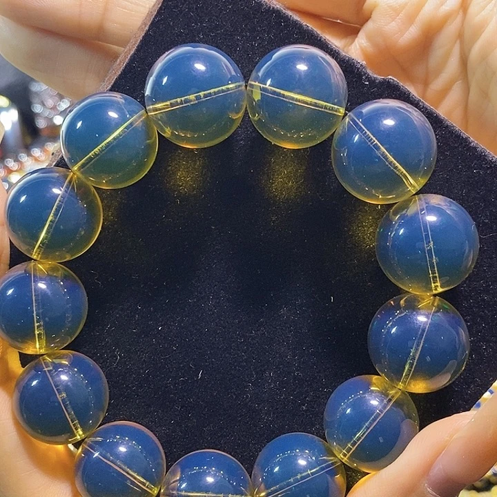 蓝珀未镶嵌珠宝奇石墨西哥蓝珀手串17