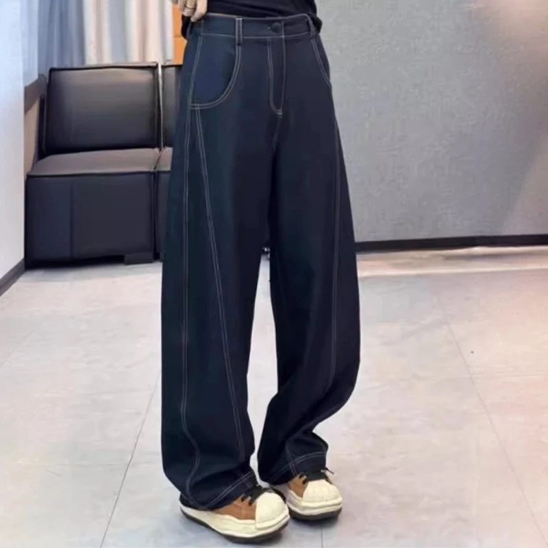 时尚显瘦设计感镰刀裤女2025春季新款梨形胖mm宽松阔腿牛仔休闲裤