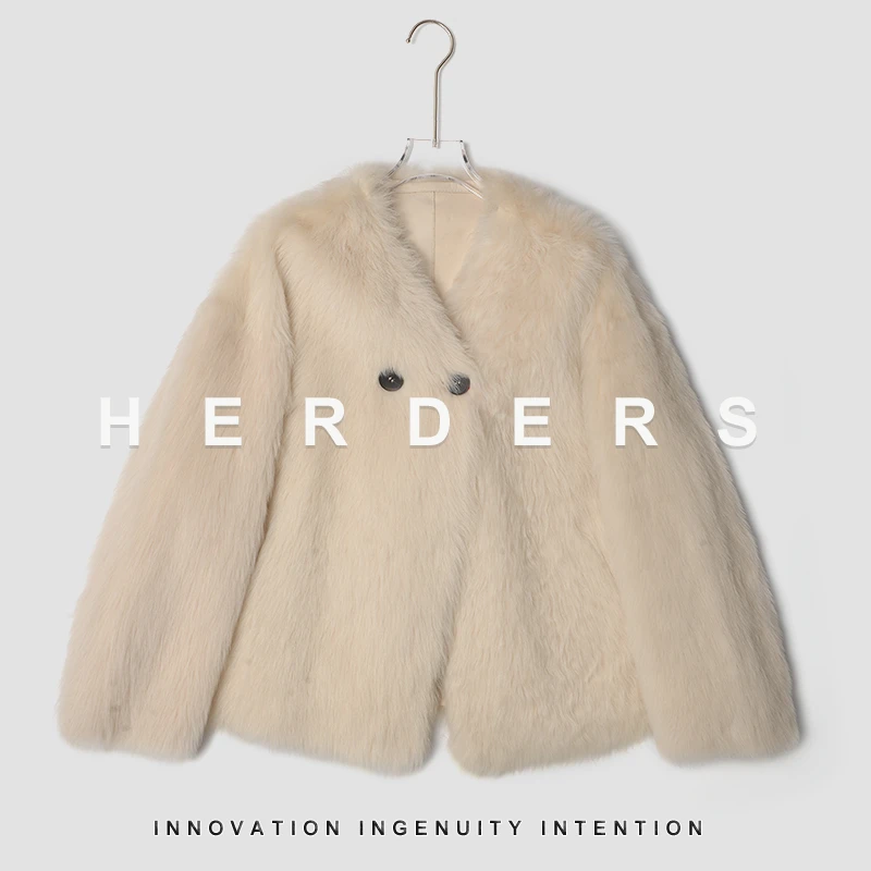 HERDERS 短款v领白色托斯卡纳时尚皮草外套 249213
