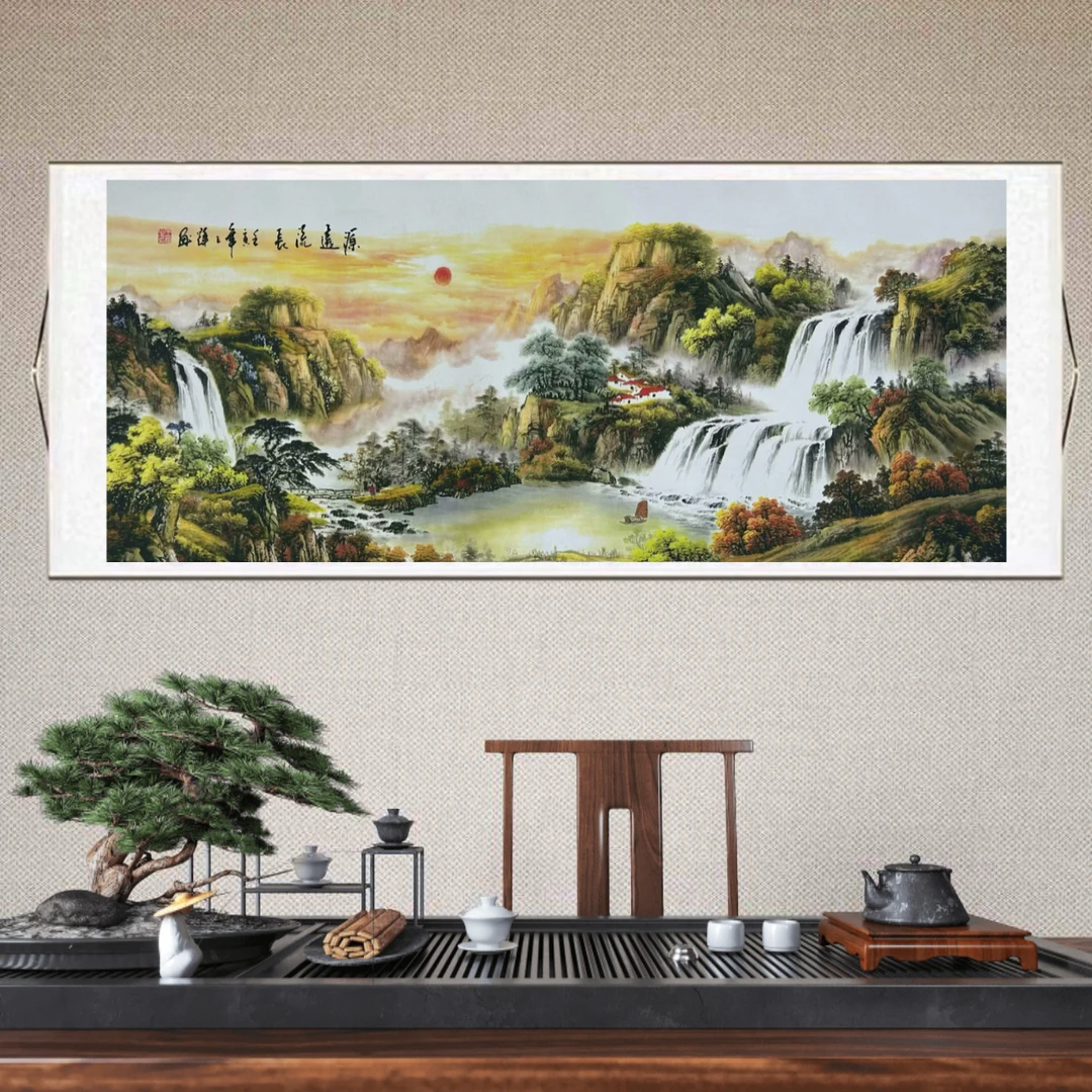 源远流长已装裱八尺客厅茶室办公室背景墙书房挂画装饰画
