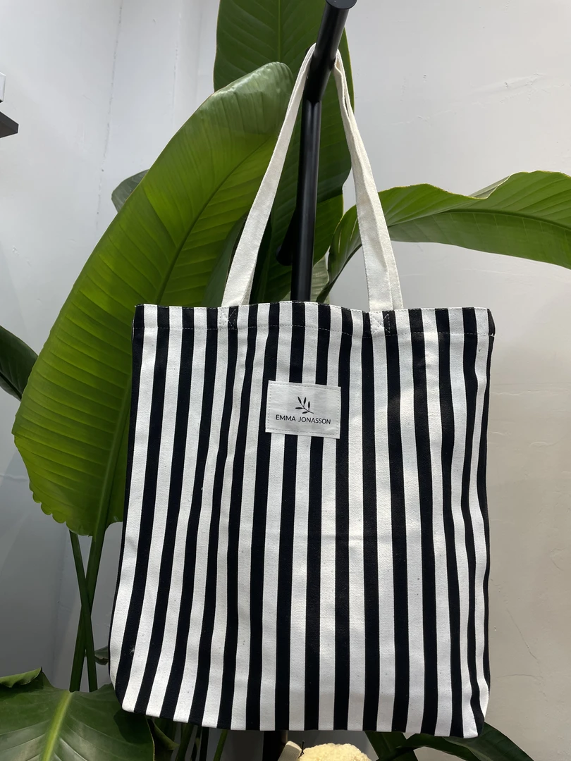 黑白条纹帆布袋 带拉链 微瑕 38X38