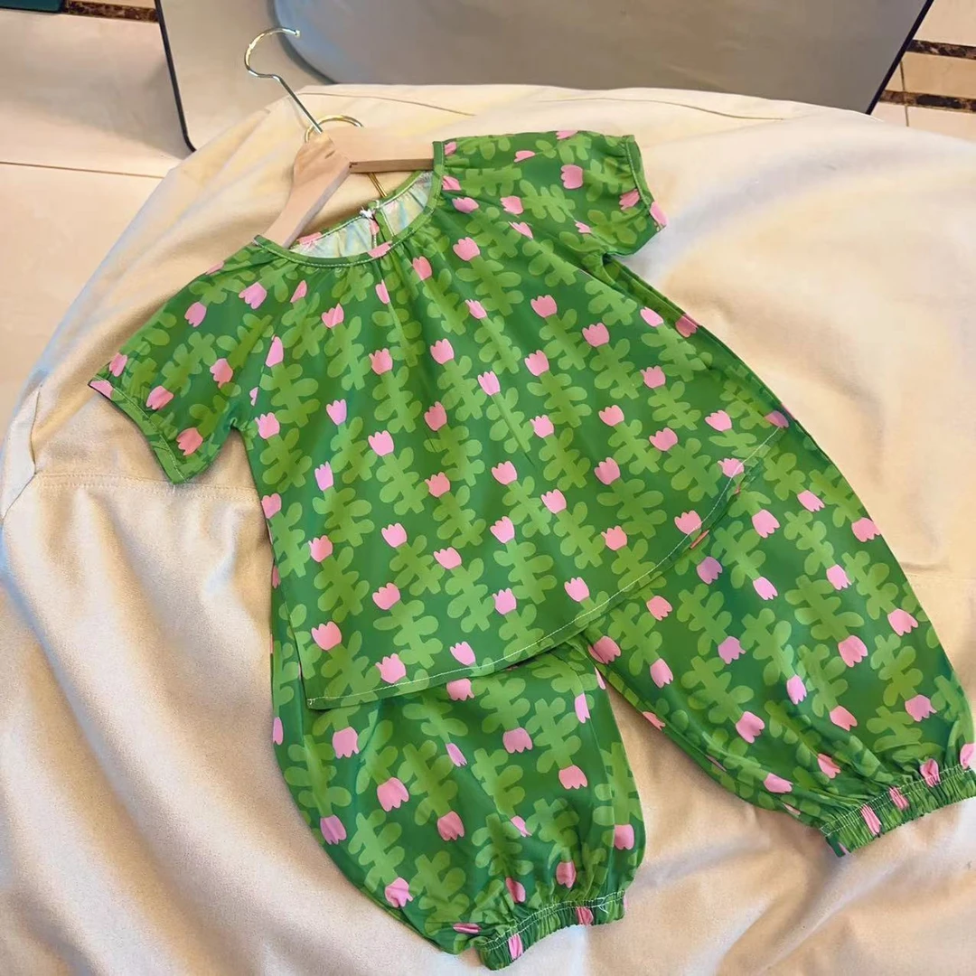 秋【女童集合T】国风在仓棉绸亲子短袖套装25夏季女童短袖长裤套装