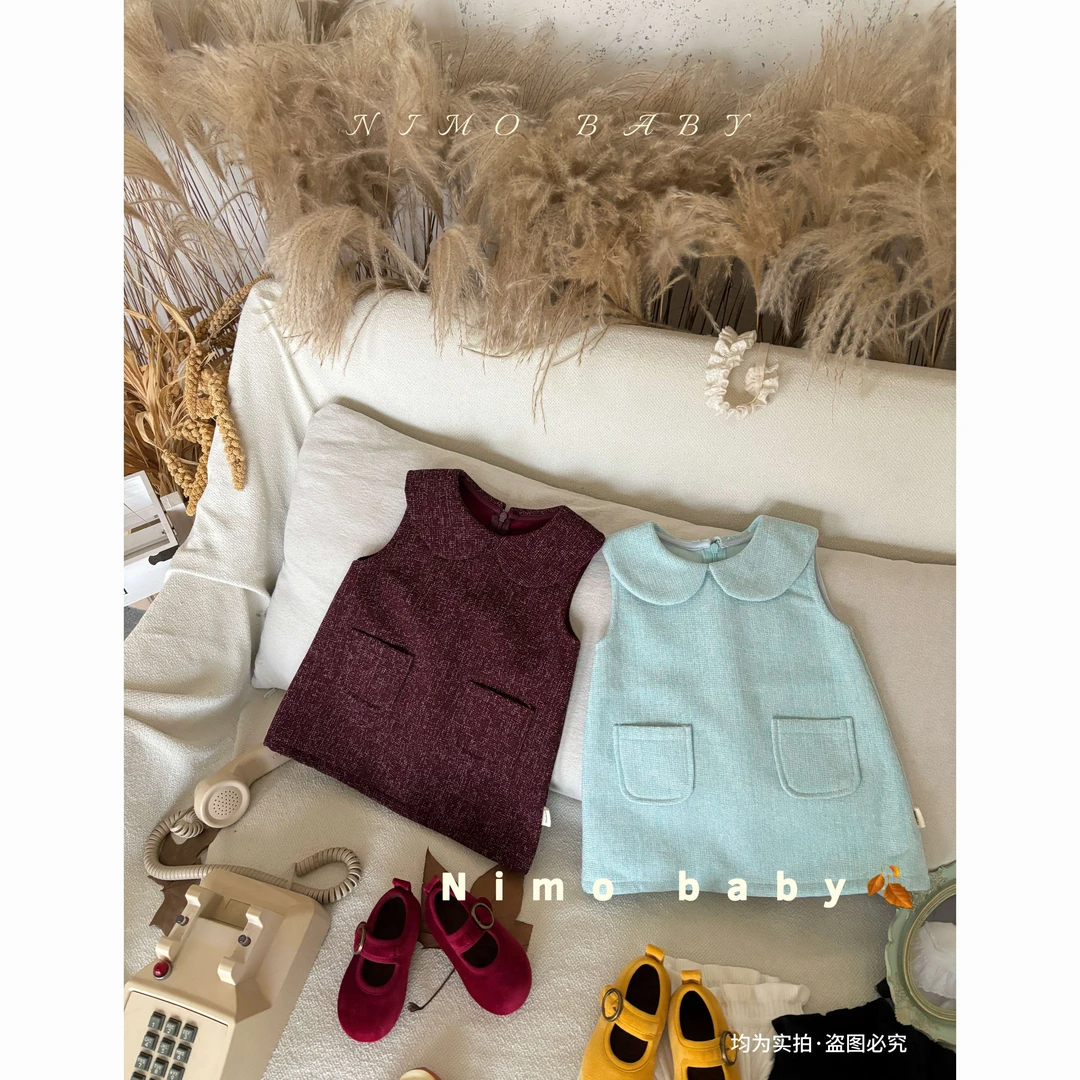 NIMO【小香甜茶-加绒】韩版秋款女宝宝纯色经典款小香风背心裙