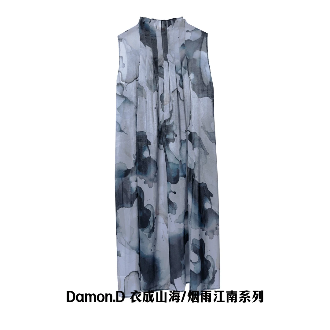 【大海轻奢】L1757/L1757-1新款水墨画百搭气质设计师款时尚连衣裙