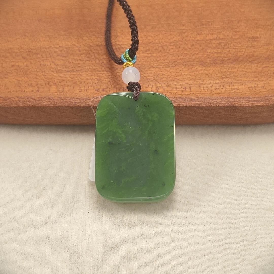 约50*30mm和田玉碧玉无事牌吊坠