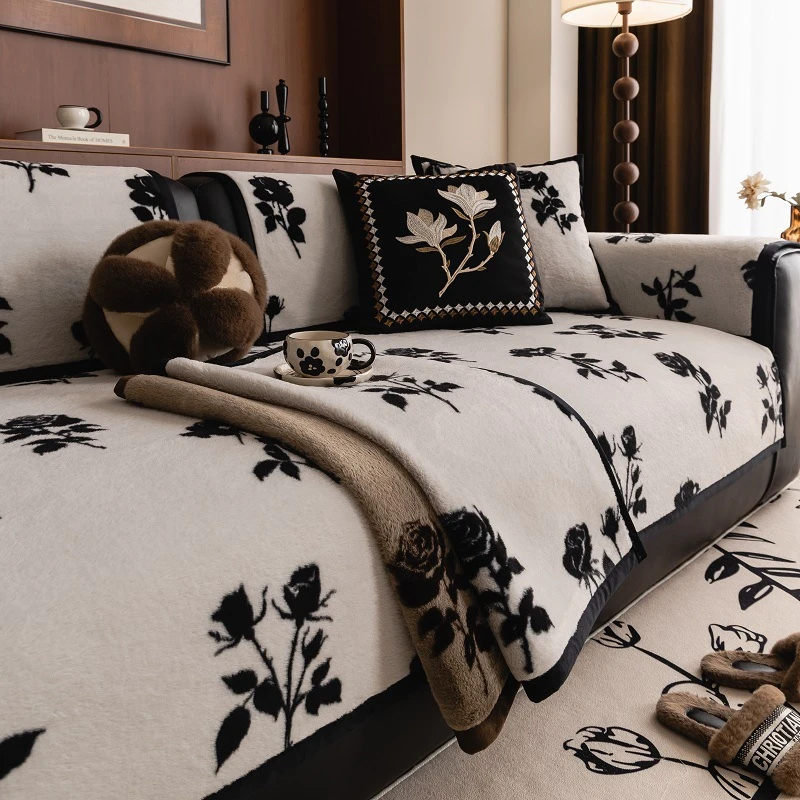 2026新款花咖兔款沙发垫毛绒冬季防滑沙发套全盖沙发巾四季通用