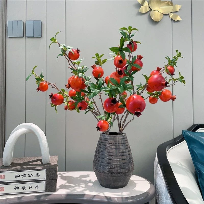 仿真石榴假花摆件客厅装饰花玄关家居假干花摆设插花高档花束水果