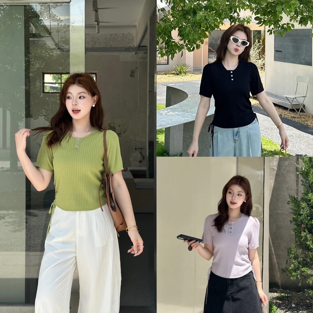 裂渡宣宣【夏风织语】微胖大码女夏极简显瘦冰爽百搭毛织衫ZY506A10