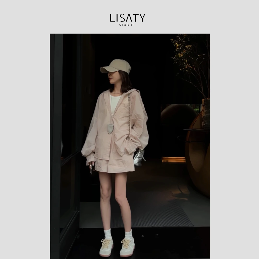 LISATY 防晒系列 星沙连帽防晒衬衫上衣+裙裤套装