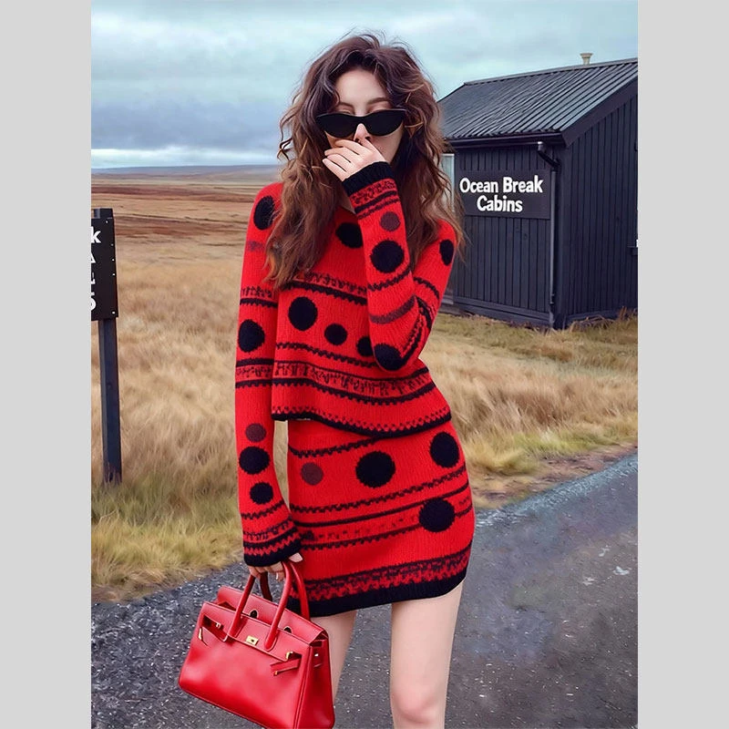 冬季搭配一整套高级感超好看独特宽松时尚慵懒软糯毛衣半裙两件套