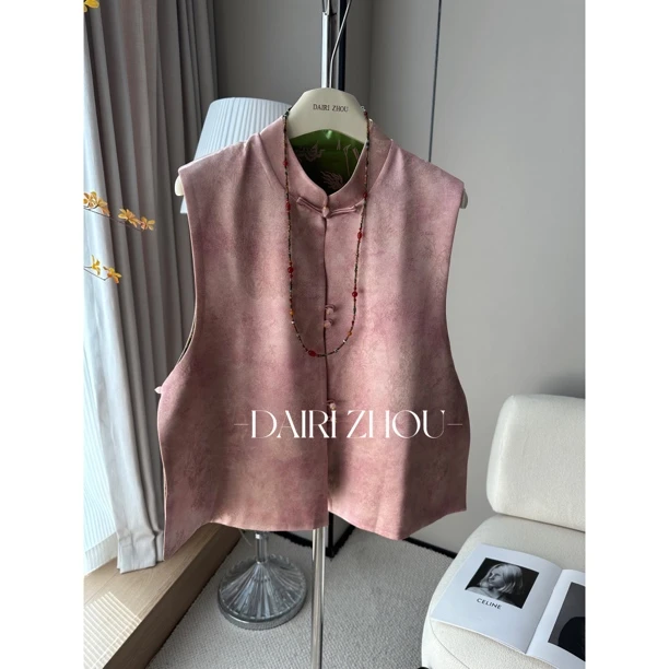 DAIRI  ZHOU▪️迷雾航线   38桑蚕丝62羊毛两面穿粉色马甲暗纹提花