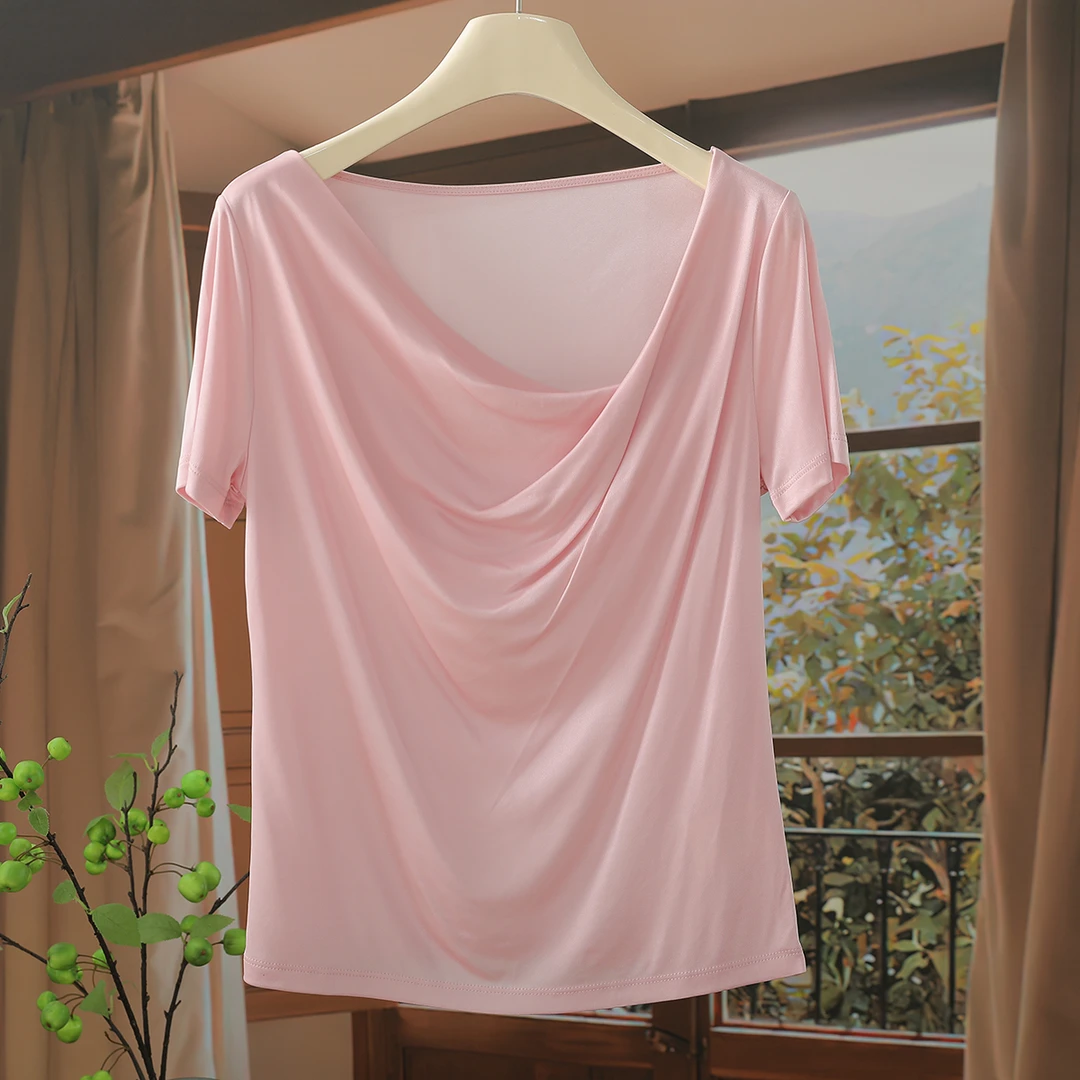 K00B-55972 品质柜货！精裁！100%醋酸夏季时尚穿搭纯色半袖T恤