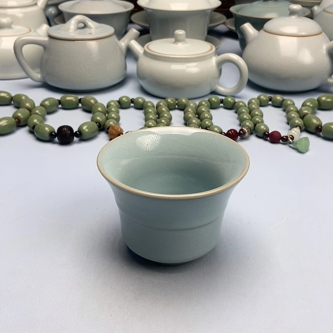 杯孤品微瑕天青釉马蹄杯原矿原釉原产地