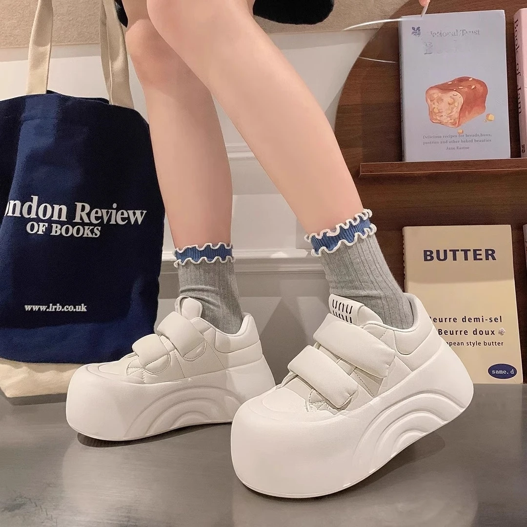 魔术贴厚底松糕增高丑萌大头面包小白鞋子女2025夏季新款爆款板鞋